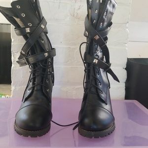 Black mid calf boots